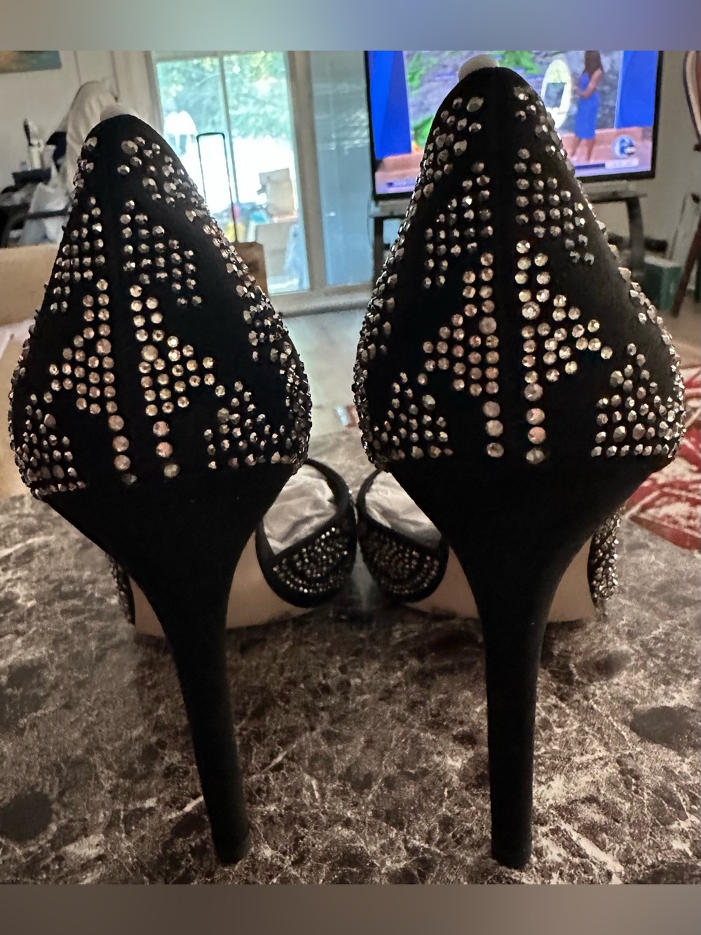 JS-Women's Black Rhinestone Embellished High Heels